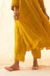 JANKI INDIA_Yellow Chanderi, Organza Embroidery Round Neck Multicolour Kurta Set _at_Aza_Fashions