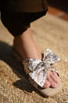 Shop_Miraki_Gold Champagne Bow Slide-in Flats _Online_at_Aza_Fashions