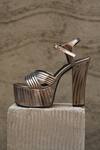 Miraki_Silver Block Heels With Stitching Details _at_Aza_Fashions