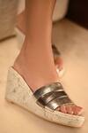 Miraki_Silver Slip-on Metallic Wedges _at_Aza_Fashions