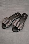 Miraki_Black Double Bow Gun Metal Flats _Online_at_Aza_Fashions
