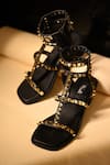 Miraki_Black Studs Gold Studded Heels With Ankle Straps _Online_at_Aza_Fashions