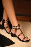 Buy_Miraki_Black Studs Gold Studded Heels With Ankle Straps _at_Aza_Fashions