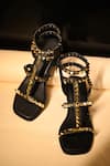 Shop_Miraki_Black Studs Gold Studded Heels With Ankle Straps _Online_at_Aza_Fashions
