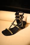 Buy_Miraki_Black Studs Gold Studded Heels With Ankle Straps 