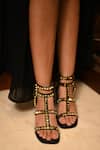 Miraki_Black Studs Gold Studded Heels With Ankle Straps _Online