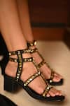 Miraki_Black Studs Gold Studded Heels With Ankle Straps 