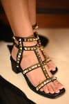 Miraki_Black Studs Gold Studded Heels With Ankle Straps 