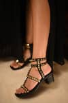 Miraki_Black Studs Gold Studded Heels With Ankle Straps 