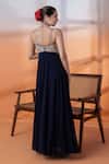 Shop_RAJ ARORA_Navy Lycra Crystals, Cut Work, Sequins Sweetheart Georgette Mirror Anarkali Set _at_Aza_Fashions