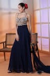 Buy_RAJ ARORA_Navy Lycra Crystals, Cut Work, Sequins Sweetheart Georgette Mirror Anarkali Set _at_Aza_Fashions