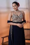 RAJ ARORA_Navy Lycra Crystals, Cut Work, Sequins Sweetheart Georgette Mirror Anarkali Set _Online_at_Aza_Fashions