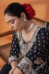 RAJ ARORA_Blue Organza, Lycra Embroidery, Navy Kundan And Mirror Embellished Kurta Set _Online_at_Aza_Fashions