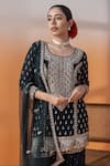 RAJ ARORA_Blue Organza, Lycra Embroidery, Navy Kundan And Mirror Embellished Kurta Set _at_Aza_Fashions