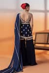 Shop_RAJ ARORA_Navy Net Embroidery, Sequins Georgette Kundan Embellished Sharara Set _at_Aza_Fashions