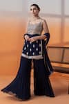 Buy_RAJ ARORA_Navy Net Embroidery, Sequins Georgette Kundan Embellished Sharara Set _Online_at_Aza_Fashions