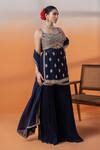 Shop_RAJ ARORA_Navy Net Embroidery, Sequins Georgette Kundan Embellished Sharara Set _Online_at_Aza_Fashions