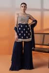 Buy_RAJ ARORA_Navy Net Embroidery, Sequins Georgette Kundan Embellished Sharara Set _at_Aza_Fashions