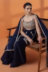Buy_RAJ ARORA_Navy Net Embroidery, Sequins Georgette Kundan Embellished Sharara Set 