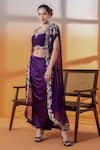Buy_RAJ ARORA_Purple Cut Work Round Neck Crepe And Organza Embellished Set _Online_at_Aza_Fashions