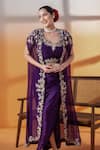 Shop_RAJ ARORA_Purple Cut Work Round Neck Crepe And Organza Embellished Set _Online_at_Aza_Fashions