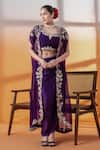 Buy_RAJ ARORA_Purple Cut Work Round Neck Crepe And Organza Embellished Set _at_Aza_Fashions