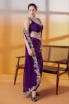 RAJ ARORA_Purple Cut Work Round Neck Crepe And Organza Embellished Set _at_Aza_Fashions