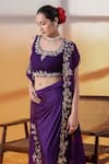 Buy_RAJ ARORA_Purple Cut Work Round Neck Crepe And Organza Embellished Set 