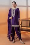 Buy_RAJ ARORA_Purple Organza, Net Crystals, Sequins Round Neck Dapka Embellished Dhoti Set _at_Aza_Fashions