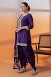 RAJ ARORA_Purple Organza, Net Crystals, Sequins Round Neck Dapka Embellished Dhoti Set _Online_at_Aza_Fashions