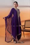 Shop_RAJ ARORA_Purple Organza, Net Crystals, Sequins Round Neck Dapka Embellished Dhoti Set _Online_at_Aza_Fashions
