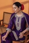 Buy_RAJ ARORA_Purple Organza, Net Crystals, Sequins Round Neck Dapka Embellished Dhoti Set 