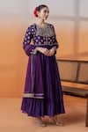 Buy_RAJ ARORA_Purple Net Cut Work, Embroidery, Crystals, Chanderi Embellished Anarkali Set _Online_at_Aza_Fashions