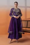 Shop_RAJ ARORA_Purple Net Cut Work, Embroidery, Crystals, Chanderi Embellished Anarkali Set _Online_at_Aza_Fashions