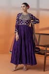 Buy_RAJ ARORA_Purple Net Cut Work, Embroidery, Crystals, Chanderi Embellished Anarkali Set _at_Aza_Fashions