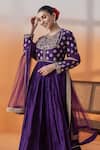 RAJ ARORA_Purple Net Cut Work, Embroidery, Crystals, Chanderi Embellished Anarkali Set _at_Aza_Fashions