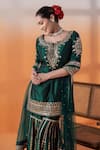 RAJ ARORA_Green Net Crystals, Sequins, Cut Work Bottle Silk Applique And Cutdana Kurta Set _Online_at_Aza_Fashions