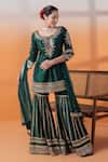 Buy_RAJ ARORA_Green Net Crystals, Sequins, Cut Work Bottle Silk Applique And Cutdana Kurta Set _Online_at_Aza_Fashions