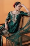 Shop_RAJ ARORA_Green Net Crystals, Sequins, Cut Work Bottle Silk Applique And Cutdana Kurta Set _Online_at_Aza_Fashions