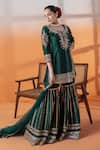 RAJ ARORA_Green Net Crystals, Sequins, Cut Work Bottle Silk Applique And Cutdana Kurta Set _at_Aza_Fashions
