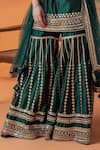 Buy_RAJ ARORA_Green Net Crystals, Sequins, Cut Work Bottle Silk Applique And Cutdana Kurta Set 