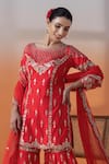 RAJ ARORA_Red Crepe, Net Sequins, Pearls, Crystals, Silk Gharara Set With Dupatta _Online_at_Aza_Fashions