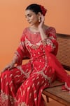Shop_RAJ ARORA_Red Crepe, Net Sequins, Pearls, Crystals, Silk Gharara Set With Dupatta _Online_at_Aza_Fashions