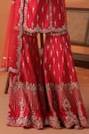 Buy_RAJ ARORA_Red Crepe, Net Sequins, Pearls, Crystals, Silk Gharara Set With Dupatta 