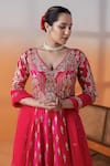 RAJ ARORA_Pink Silk Mirrors, Zari, Sequins V-neck Hot Gota Patti Anarkali Set _Online_at_Aza_Fashions