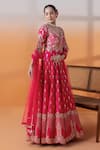 Buy_RAJ ARORA_Pink Silk Mirrors, Zari, Sequins V-neck Hot Gota Patti Anarkali Set _Online_at_Aza_Fashions