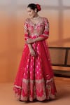 Buy_RAJ ARORA_Pink Silk Mirrors, Zari, Sequins V-neck Hot Gota Patti Anarkali Set _at_Aza_Fashions