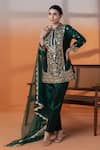 RAJ ARORA_Green Net Sequins, Zari Mandarin Collar Bottle Silk Kurta Set _Online_at_Aza_Fashions