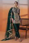 Buy_RAJ ARORA_Green Net Sequins, Zari Mandarin Collar Bottle Silk Kurta Set _Online_at_Aza_Fashions