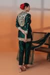 Shop_RAJ ARORA_Green Net Sequins, Zari Mandarin Collar Bottle Silk Kurta Set _at_Aza_Fashions